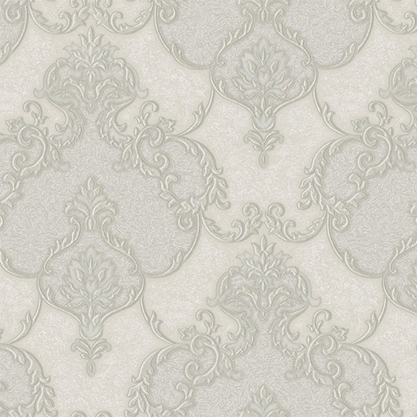 Italian Damask Embossed Wallpaper, Light Gray Sparkling Neutral Colors Luxury Wallcovering, 3D Textured, Non-Woven, Non-Pasted - Walloro High End Wallcoverings & More