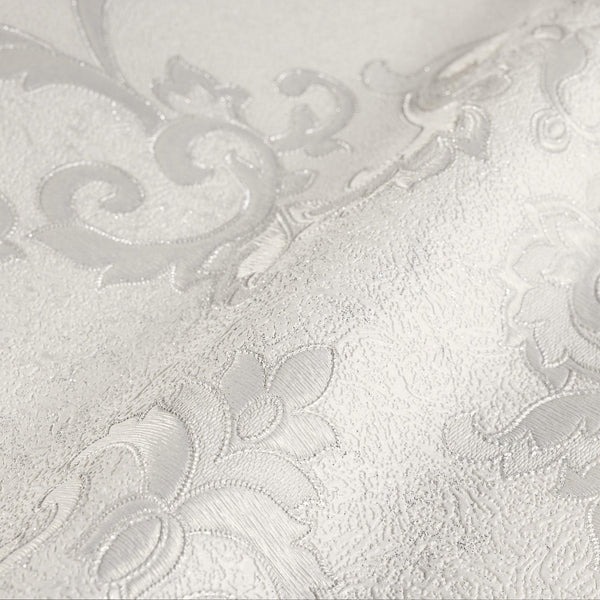 Italian Damask Embossed Wallpaper, Off White Sparkling Neutral Colors Luxury Wallcovering, 3D Textured, Non-Woven, Non-Pasted - Walloro High End Wallcoverings & More