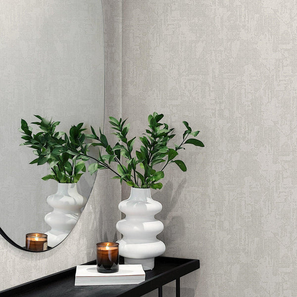 Ivory Distressed Solid Color Wallpaper, 3D Embossed Shiny Wallcovering, Weathered Effect - Walloro High End Wallcoverings & More