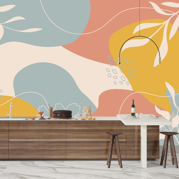Floral Shape Abstract Wallpaper, Colorful Mural, Oversized Custom Size Wall Art, Non-Woven, Non-Adhesive, Modern Wall Paper, Removable