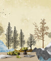 Golden Trees Wallpaper, Abstract Landscape Mural, Oversized Custom Size Wall Art, Non-Woven, Non-Adhesive, Modern Wall Paper, Removable