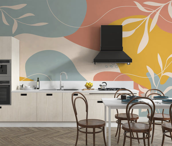 Floral Shape Abstract Wallpaper, Colorful Mural, Oversized Custom Size Wall Art, Non-Woven, Non-Adhesive, Modern Wall Paper, Removable