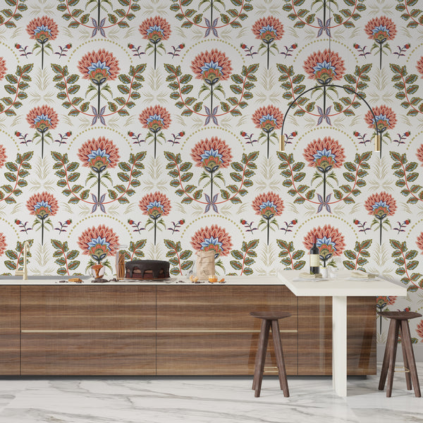 Floral Wallpaper, Boho Mural, Oversized Custom Size Wall Art, Non-Woven, Non-Adhesive, Modern Wall Paper, Removable