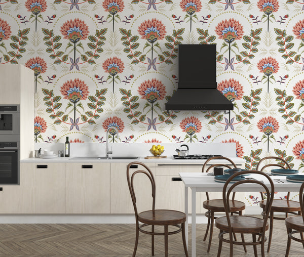 Floral Wallpaper, Boho Mural, Oversized Custom Size Wall Art, Non-Woven, Non-Adhesive, Modern Wall Paper, Removable