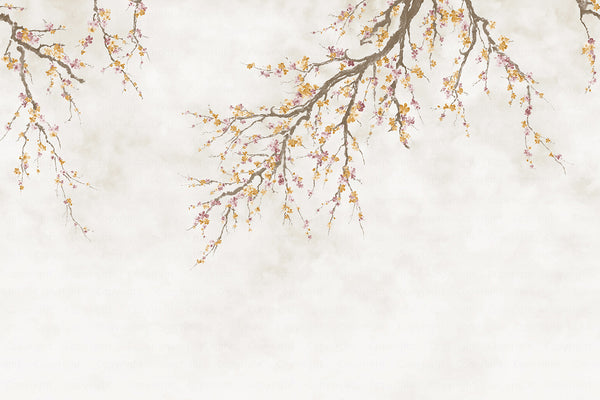 Large Blossom Tree Wallpaper, Yellow Chinoiserie Nature Flowers Wall Mural, Custom Size Wall Covering, Non-Woven, Non-Pasted, Removable, Washable, Floral Art - Walloro High End Wallcoverings & More