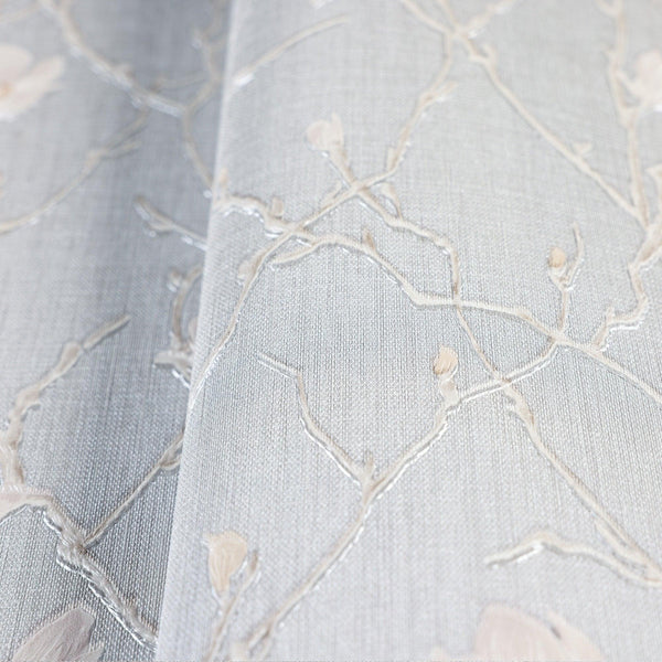 Light Gray Floral Blossom Embossed Wallpaper, Flower Branches Chinoiserie Wallcovering - Walloro High End Wallcoverings & More