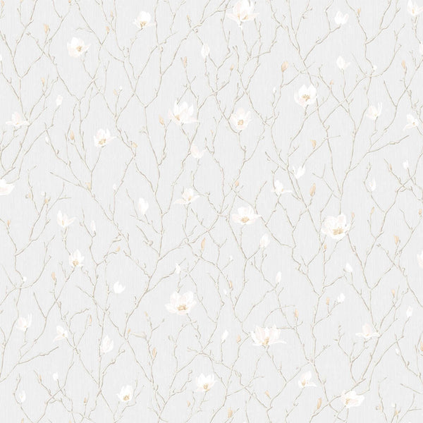 Light Gray Floral Blossom Embossed Wallpaper, Flower Branches Chinoiserie Wallcovering - Walloro High End Wallcoverings & More