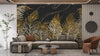 Golden Exotic Palm Leaves Wallpaper, Seamless Pattern Mural, Oversized Custom Size Wall Art, Non-Woven, Non-Adhesive, Modern Wall Paper, Removable