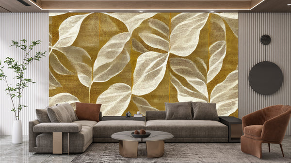 Ethnic Ikat Leaves Wallpaper, Seamless Pattern Mural, Oversized Custom Size Wall Art, Non-Woven, Non-Adhesive, Modern Wall Paper, Removable
