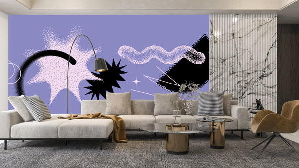 Geometric Shapes Wallpaper, Purple Background Mural, Oversized Custom Size Wall Art, Non-Woven, Non-Adhesive, Modern Wall Paper, Removable