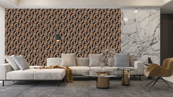 Geometric Abstract Brown Chainy Wallpaper, Seamless Pattern Mural, Oversized Custom Size Wall Art, Non-Woven, Non-Adhesive, Modern Wall Paper, Removable