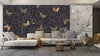 Gold Butterflies and Flowers Wallpaper, Black Background Mural, Oversized Custom Size Wall Art, Non-Woven, Non-Adhesive, Modern Wall Paper, Removable