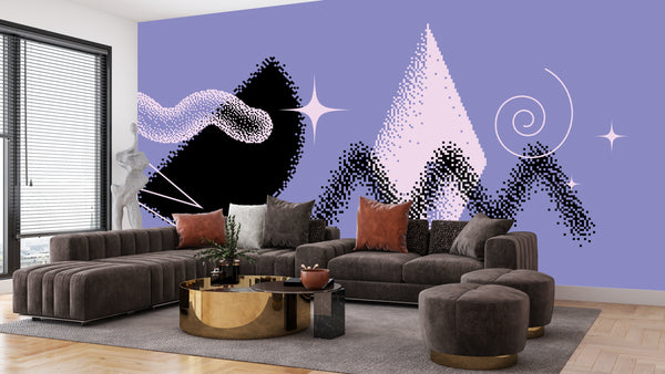 Geometric Shapes Wallpaper, Purple Background Mural, Oversized Custom Size Wall Art, Non-Woven, Non-Adhesive, Modern Wall Paper, Removable