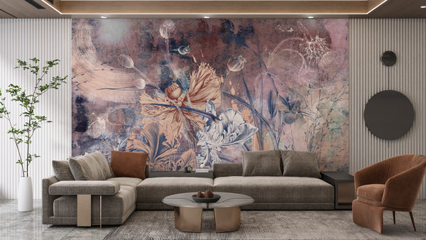 Flowers Wallpaper, Fresco Mural, Oversized Custom Size Wall Art, Non-Woven, Non-Adhesive, Modern Wall Paper, Removable