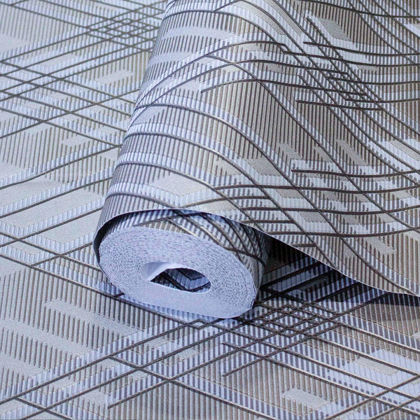 Luxurious Argyle Pattern Embossed Wallpaper, Gray, Blue Diamond Shape 3D Textured Shimmering, Geometric Design - Walloro High End Wallcoverings & More