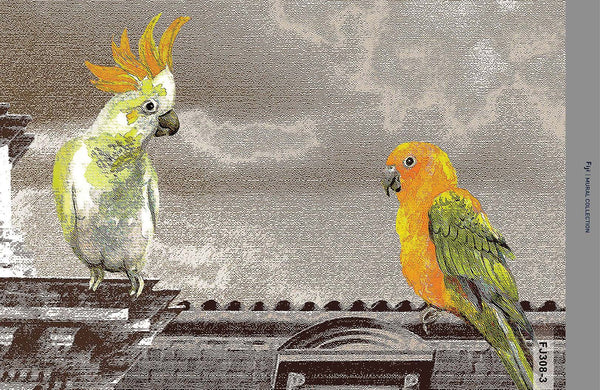 Modern Animals Building Wallpaper, Beige Jungle Wall Mural, Custom Size Architecture Wall Covering, Non-Woven, Non-Adhesive, Washable, Removable - Walloro High End Wallcoverings & More