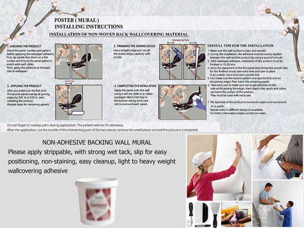 Mountain Scenic Wall Mural, Gray Nature Wallpaper, Custom Size Wall Covering, Non-Woven, Non-Pasted, Removable, Washable, Extra Large Bird Art - Walloro High End Wallcoverings & More