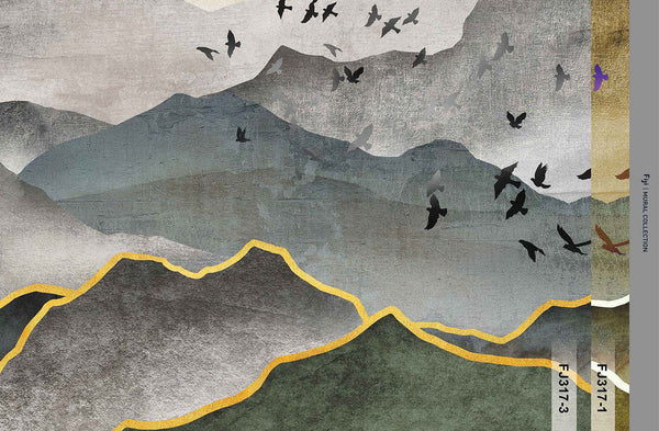 Mountain Scenic Wall Mural, Green Nature Wallpaper, Custom Size Wall Covering, Non-Woven, Non-Pasted, Removable, Washable, Extra Large Bird Art - Walloro High End Wallcoverings & More