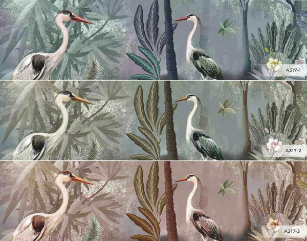 Nature Forest Wallpaper, Birds Palm Tree Wall Mural, Green Jungle Theme Large Wall Art, Non-Woven, Non-Adhesive, Removable, Exotic Wall Paper - Walloro High End Wallcoverings & More