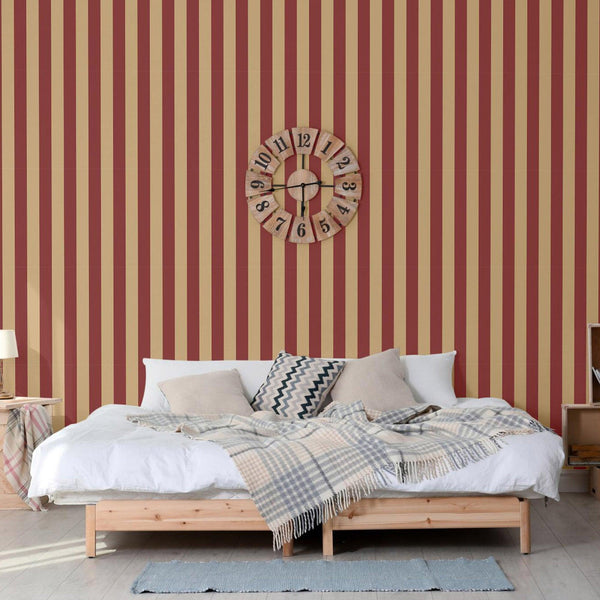 Red Timeless Bold Striped Wallpaper, Flocked Textured Velvet Feeling Thick Lines Wallcovering - Walloro High End Wallcoverings & More