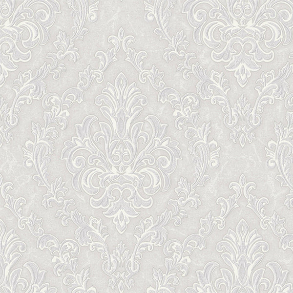 Stylish Baroque Deep Embossed Wallpaper, Light Gray, Timeless Damask Ornate Patterns Sparkling Wallcovering, Elegant Washed Colors Design - Walloro High End Wallcoverings & More