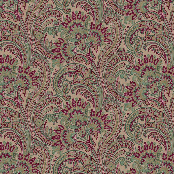 Stylish Paisley Green Red Wallpaper, Textured Wallcovering, Large 114 sq ft Roll, Washable, Home Wall Decor, Accent Wall Paper, Washable - Walloro High End Wallcoverings & More