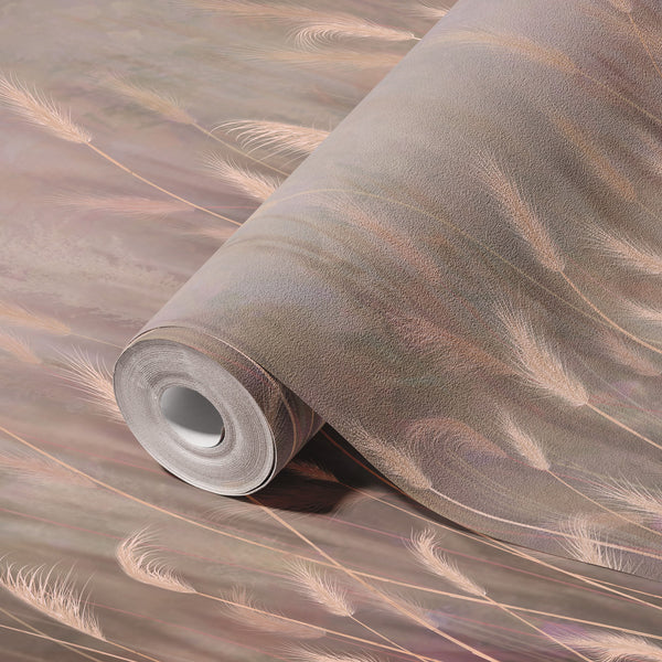 Swaying Wheat Field Wall Mural, Light Purple Windy Wheat Wallpaper, Large Nature Custom Size Wall Covering, Non-Woven, Non-Pasted, Removable, Washable - Walloro High End Wallcoverings & More