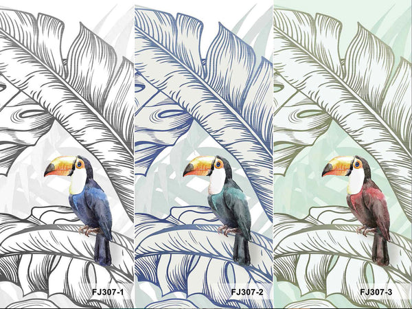 Tropical Animals Wallpaper, Green Drawing Wall Mural, Custom Size Wall Covering, Non-Woven, Non-Pasted, Removable, Art - Walloro High End Wallcoverings & More