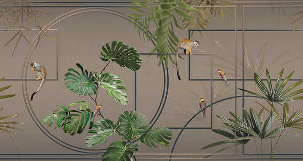 Tropical Jungle Wall Mural, Forest Wallpaper, Green Tree Leaf Bird, Custom Size, Non-Woven, Modern Wall Paper, Non-Pasted, Washable, Removable - Walloro High End Wallcoverings & More