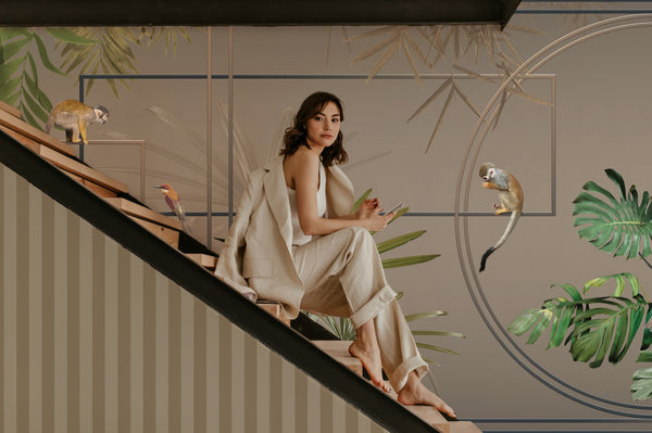 Tropical Jungle Wall Mural, Forest Wallpaper, Green Tree Leaf Bird, Custom Size, Non-Woven, Modern Wall Paper, Non-Pasted, Washable, Removable - Walloro High End Wallcoverings & More