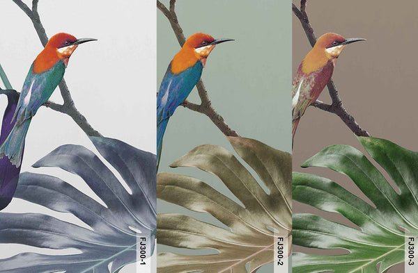 Tropical Jungle Wall Mural, Forest Wallpaper, Light Green Tree Leaf Bird, Custom Size, Non-Woven, Modern Wall Paper, Non-Pasted, Washable, Removable - Walloro High End Wallcoverings & More