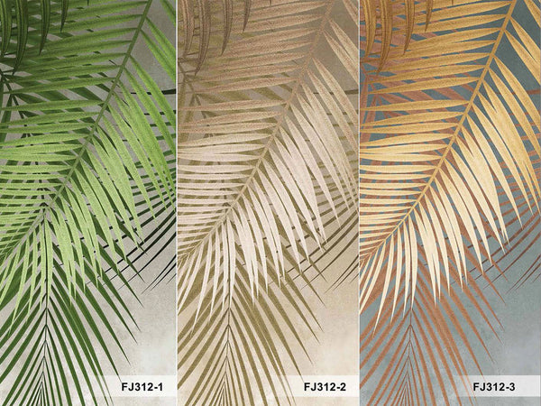 Tropical Tree Leaves Wallpaper, Above the Bed Wall Mural, Green Leaves Custom Size Wall Covering, Non-Woven, Non-Pasted, Washable, Removable - Walloro High End Wallcoverings & More