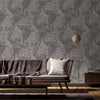 Dark Grey Floral Wallpaper, Natural Wallpaper, Modern & Minimalist Wall Covering,Modern Look Neutral Colors Glittering Wallcovering