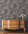 Dark Grey Floral Wallpaper, Natural Wallpaper, Modern & Minimalist Wall Covering,Modern Look Neutral Colors Glittering Wallcovering
