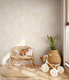 Yellow Embossed Wallpaper with Floral Patterns Wallpaper, Textured Wallpaper,Natural Wallpaper, Modern & Minimalist Wall Covering,Modern Look Neutral Colors Glittering Wallcovering