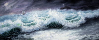 Mighty Storm and Sea Wallpaper, Oil Painting Mural, Oversized Custom Size Wall Art, Non-Woven, Non-Adhesive, Modern Wall Paper, Removable