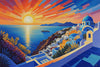 Santorini Sunset Wallpaper, Oil Painting Mural, Oversized Custom Size Wall Art, Non-Woven, Non-Adhesive, Modern Wall Paper, Removable