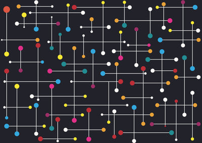 Colorful Lines, Dots Wallpaper, Black Background Mural, Oversized Custom Size Wall Art, Non-Woven, Non-Adhesive, Modern Wall Paper, Removable
