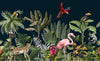 Jungle Animals Wallpaper, Tropical Plants Mural, Oversized Custom Size Wall Art, Non-Woven, Non-Adhesive, Modern Wall Paper, Removable