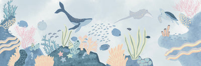 Under the Sea Wallpaper, Sea Animals Mural, Oversized Custom Size Wall Art, Non-Woven, Non-Adhesive, Modern Wall Paper, Removable
