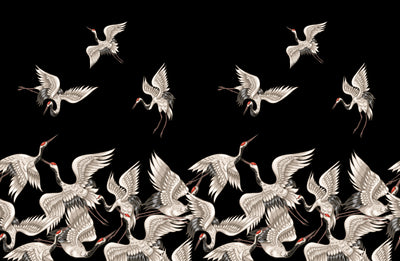 Japanese White Cranes Wallpaper, Seamless Pattern Mural, Oversized Custom Size Wall Art, Non-Woven, Non-Adhesive, Modern Wall Paper, Removable
