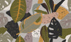 Abstract Botanical Wallpaper, Seamless Pattern Mural, Oversized Custom Size Wall Art, Non-Woven, Non-Adhesive, Modern Wall Paper, Removable