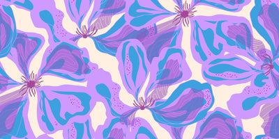 Abstract Purple Flowers Wallpaper, Seamless Pattern Mural, Oversized Custom Size Wall Art, Non-Woven, Non-Adhesive, Modern Wall Paper, Removable