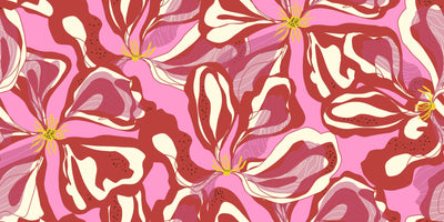 Abstract Red Flowers Wallpaper, Seamless Pattern Mural, Oversized Custom Size Wall Art, Non-Woven, Non-Adhesive, Modern Wall Paper, Removable
