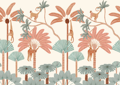Monkey and Trees Wallpaper, Jungle Mural, Oversized Custom Size Wall Art, Non-Woven, Non-Adhesive, Modern Wall Paper, Removable