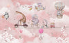 Cycling Animals with Balloons Wallpaper, Watercolor Mural, Oversized Custom Size Wall Art, Non-Woven, Non-Adhesive, Modern Wall Paper, Removable
