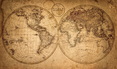 Old Geographical World Map Wallpaper, History Mural, Oversized Custom Size Wall Art, Non-Woven, Non-Adhesive, Modern Wall Paper, Removable