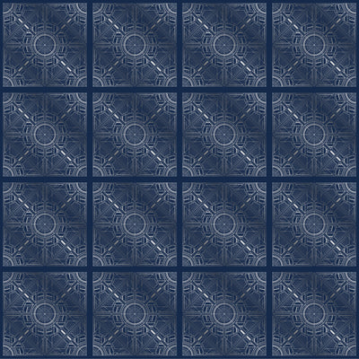 Silver Art Deco Wallpaper, Dark Blue Background Mural, Oversized Custom Size Wall Art, Non-Woven, Non-Adhesive, Modern Wall Paper, Removable