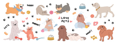 Cute Pet Doodle Wallpaper, Cats and Dogs Mural, Oversized Custom Size Wall Art, Non-Woven, Non-Adhesive, Modern Wall Paper, Removable
