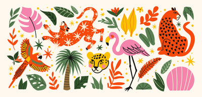 Exotic Tropical Wallpaper, Cartoon Retro Style Mural, Oversized Custom Size Wall Art, Non-Woven, Non-Adhesive, Modern Wall Paper, Removable